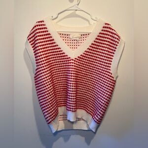 Anthropologie Cream and Red Polka Dot Sweater Vest